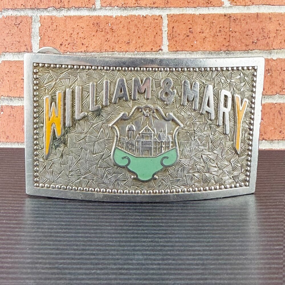Vintage Jenkins Baltimore William & Mary College Belt Buckle Silver Tone Enamel